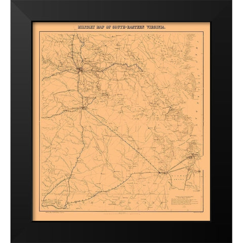 Military Map South-Eastern Virginia - 1862 Black Modern Wood Framed Art Print by Unknown
