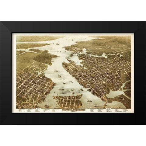 Norfolk Portsmouth Virginia - 1873 Black Modern Wood Framed Art Print by Unknown