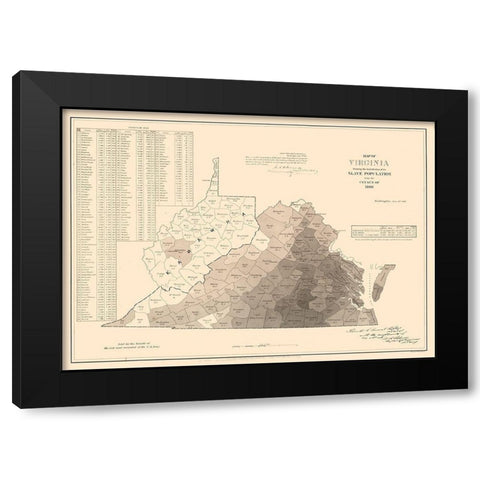Slave Population Virginia - Kennedy 1861 Black Modern Wood Framed Art Print by Kennedy