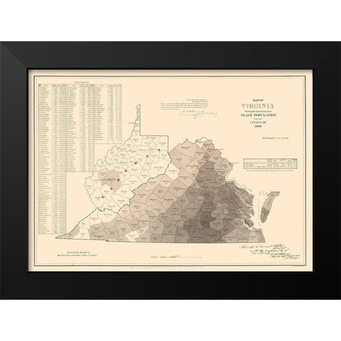 Slave Population Virginia - Kennedy 1861 Black Modern Wood Framed Art Print by Kennedy