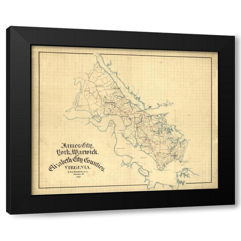 York County Virginia - Hotchkifs 1867 Black Modern Wood Framed Art Print with Double Matting by Hotchkifs