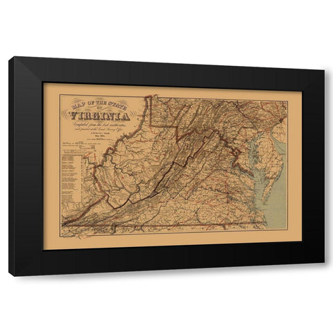 Virginia, West Virginia - Krebs 1864 Black Modern Wood Framed Art Print by Krebs