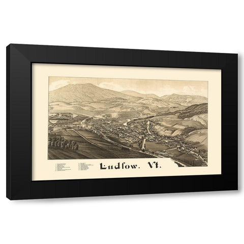 Ludlow Vermont - Burleigh 1885 Black Modern Wood Framed Art Print by Burleigh