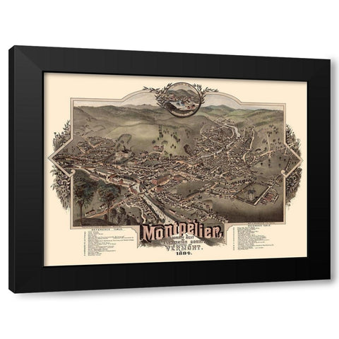 Montpelier Vermont - Norris 1884  Black Modern Wood Framed Art Print with Double Matting by Norris
