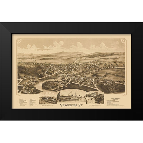 Vergennes Vermont - Burleigh 1890 Black Modern Wood Framed Art Print by Burleigh