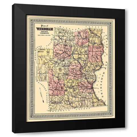 Windham Vermont - Beers 1876 Black Modern Wood Framed Art Print with Double Matting by Beers