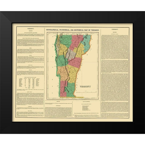 Vermont - Carey and Lea 1822 Black Modern Wood Framed Art Print by Carey