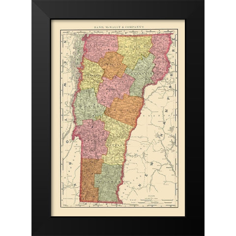 Vermont - Rand McNally 1897 Black Modern Wood Framed Art Print by Rand McNally