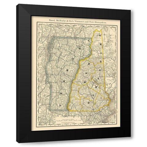 Vermont, New Hampshire - Rand McNally 1879 Black Modern Wood Framed Art Print with Double Matting by Rand McNally
