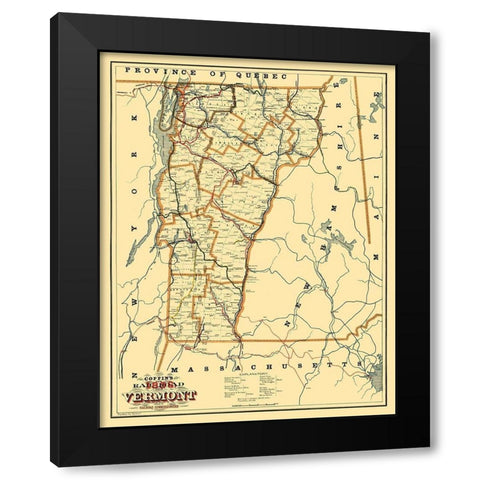 Vermont - Coffin 1896  Black Modern Wood Framed Art Print by Coffin