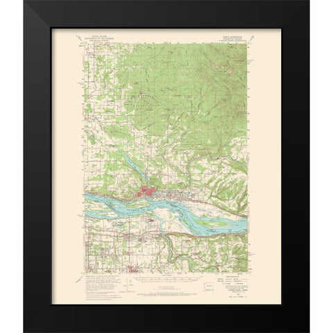 Camas Washington Oregon Quad - USGS 1966 Black Modern Wood Framed Art Print by USGS