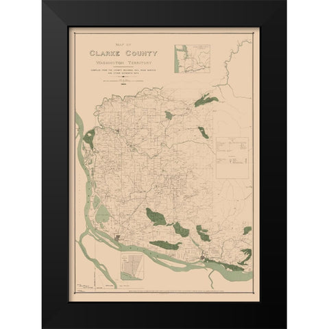 Clarke County Washington - Habersham 1888  Black Modern Wood Framed Art Print by Habersham