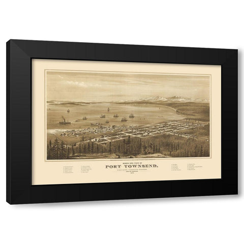 Port Townsend Washington - Glover 1878 Black Modern Wood Framed Art Print by Glover