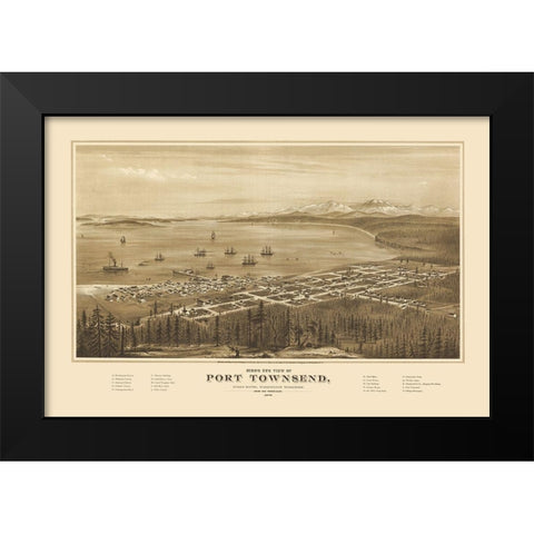 Port Townsend Washington - Glover 1878 Black Modern Wood Framed Art Print by Glover