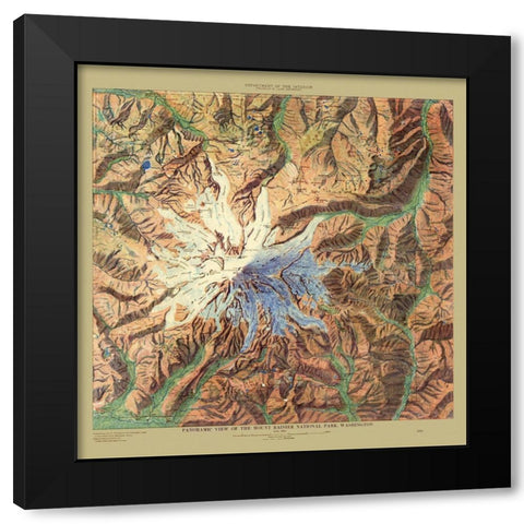 Mount Rainier National Park Washington Black Modern Wood Framed Art Print by Renshawe