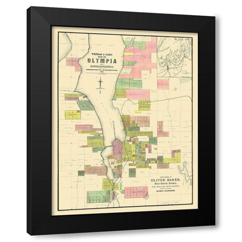 Olympia Washington Landowner - Whitham 1890 Black Modern Wood Framed Art Print with Double Matting by Whitham