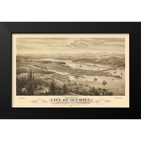 Olympia Washington - Glover 1879 Black Modern Wood Framed Art Print by Glover