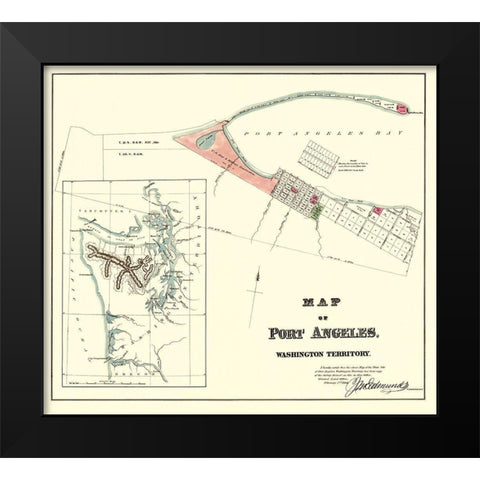 Port Angeles Washington - Ware 1891 Black Modern Wood Framed Art Print by Ware