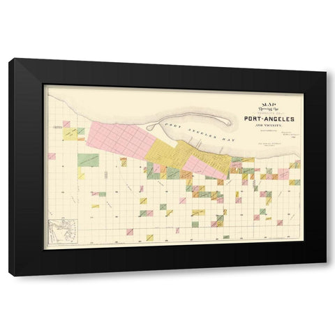 Port Angeles Washington - Ware 1891 Black Modern Wood Framed Art Print with Double Matting by Ware