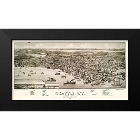 Seattle Washington - Beck 1884 Black Modern Wood Framed Art Print by Beck