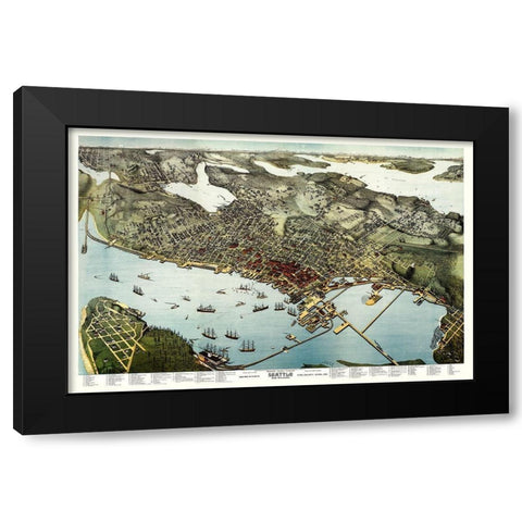 Seattle Washington - Hughes 1891 Black Modern Wood Framed Art Print with Double Matting by Hughes