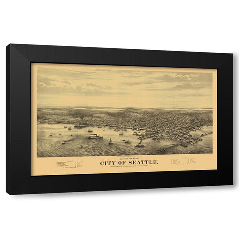 Seattle Washington - Glover 1878 Black Modern Wood Framed Art Print with Double Matting by Glover