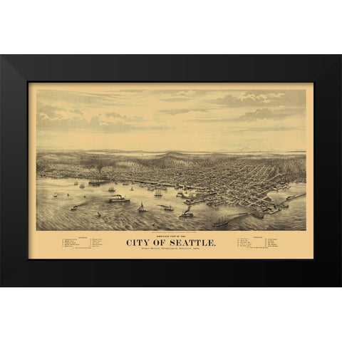 Seattle Washington - Glover 1878 Black Modern Wood Framed Art Print by Glover