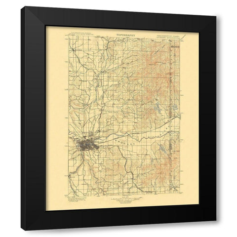 Spokane Washington Quad - USGS 1901 Black Modern Wood Framed Art Print with Double Matting by USGS