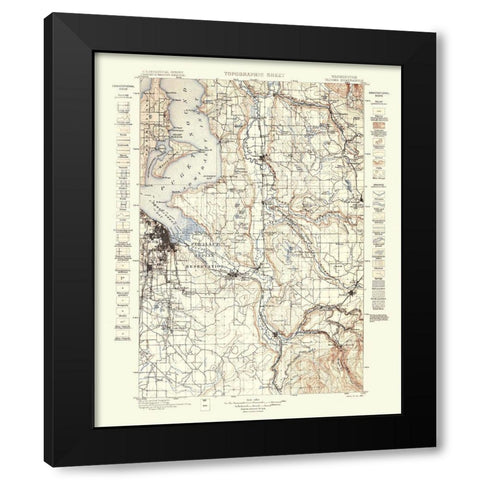 Tacoma Washington Quad - USGS 1898 Black Modern Wood Framed Art Print by USGS