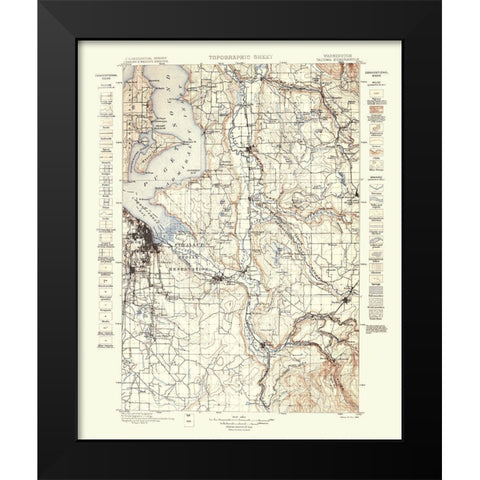 Tacoma Washington Quad - USGS 1898 Black Modern Wood Framed Art Print by USGS