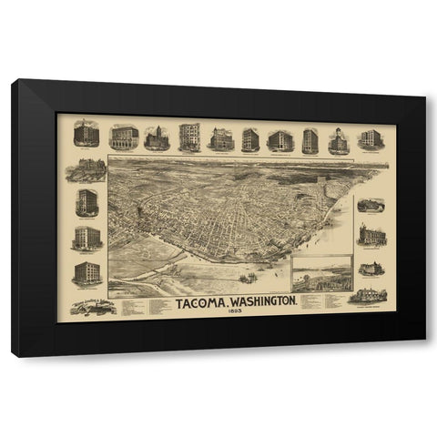 Tacoma Washington - Mcintyre 1893 Black Modern Wood Framed Art Print with Double Matting by Mcintyre