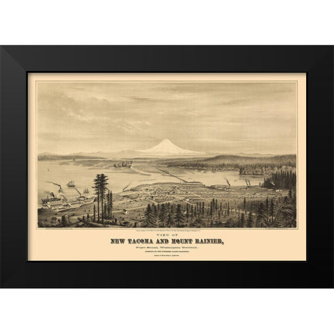 New Tacoma Mount Rainier Washington - Glover 1878 Black Modern Wood Framed Art Print by Glover