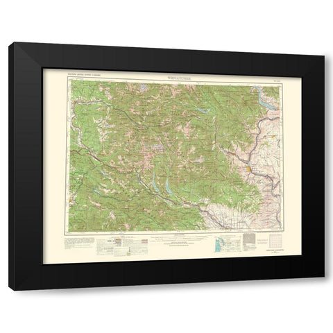 Wenatchee Washington Quad - USGS 1957 Black Modern Wood Framed Art Print by USGS