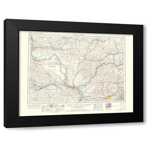 Walla Walla Washington Quad - USGS 1964 Black Modern Wood Framed Art Print with Double Matting by USGS