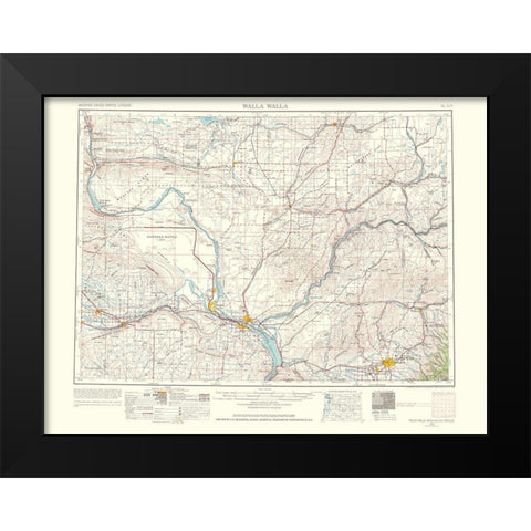 Walla Walla Washington Quad - USGS 1964 Black Modern Wood Framed Art Print by USGS