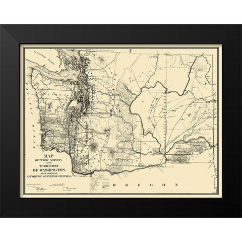 Washington Territory Public Survey - 1865 Black Modern Wood Framed Art Print by Giddings