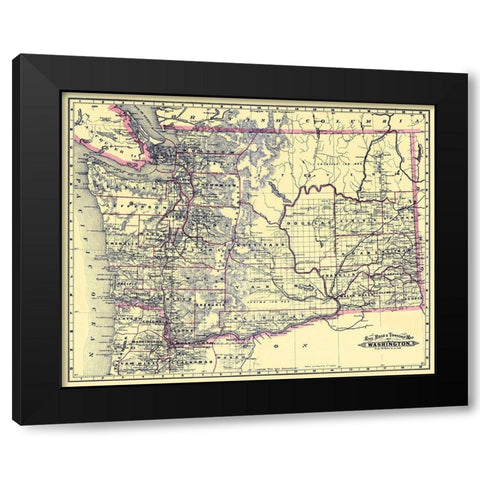 Washington Railroads and Townships - Grant 1887 Black Modern Wood Framed Art Print with Double Matting by Grant