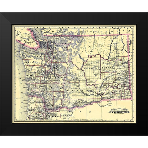 Washington Railroads and Townships - Grant 1887 Black Modern Wood Framed Art Print by Grant