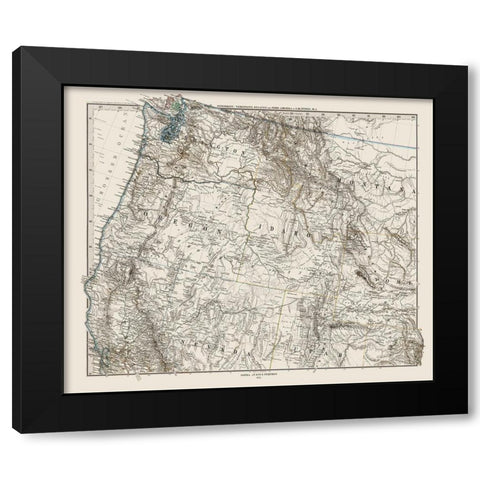 Northwest United States - Petermann 1872 Black Modern Wood Framed Art Print with Double Matting by Petermann