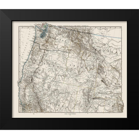 Northwest United States - Petermann 1872 Black Modern Wood Framed Art Print by Petermann