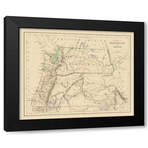Washington, Oregon Territories - Rogers 1857 Black Modern Wood Framed Art Print with Double Matting by Rogers