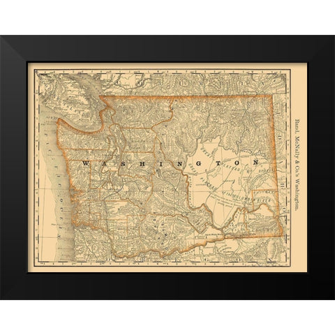 Washington - Rand McNally 1879 Black Modern Wood Framed Art Print by Rand McNally