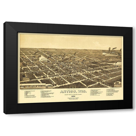 Antigo Wisconsin - Norris 1886  Black Modern Wood Framed Art Print with Double Matting by Norris