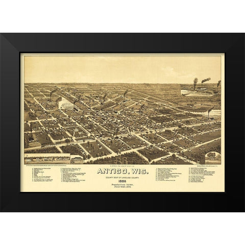 Antigo Wisconsin - Norris 1886  Black Modern Wood Framed Art Print by Norris