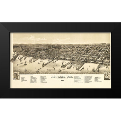 Ashland Wisconsin - Norris 1886  Black Modern Wood Framed Art Print by Norris