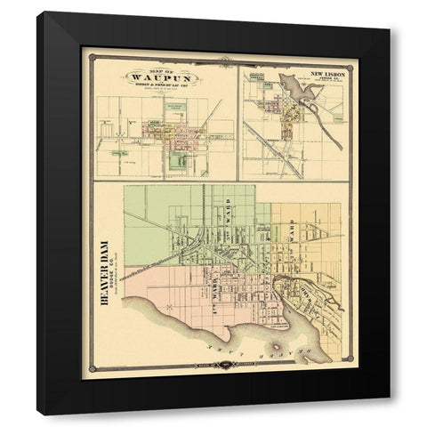 Beaver Dam, Waupun, New Lisbon Wisconsin Landowner Black Modern Wood Framed Art Print by Snyder