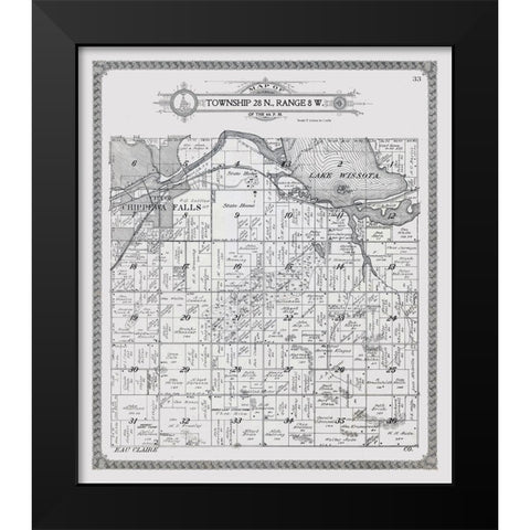 Chippewa Falls - Township 28 N., Range 8 W. Black Modern Wood Framed Art Print by Unknown