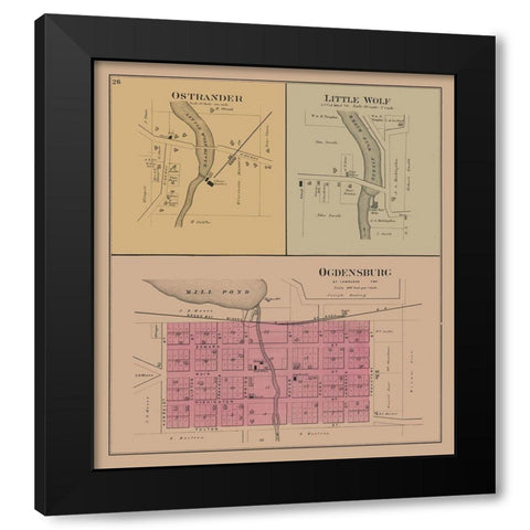 Ostrander - Little Wolf - Ogdenburg - Wisconsin Black Modern Wood Framed Art Print with Double Matting by Unknown