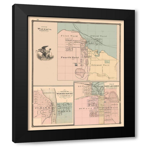 Waupaca, New London, Winneconne Wisconsin Black Modern Wood Framed Art Print with Double Matting by Snyder