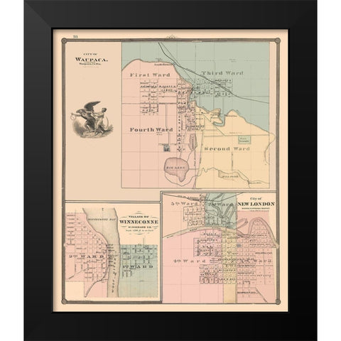 Waupaca, New London, Winneconne Wisconsin Black Modern Wood Framed Art Print by Snyder